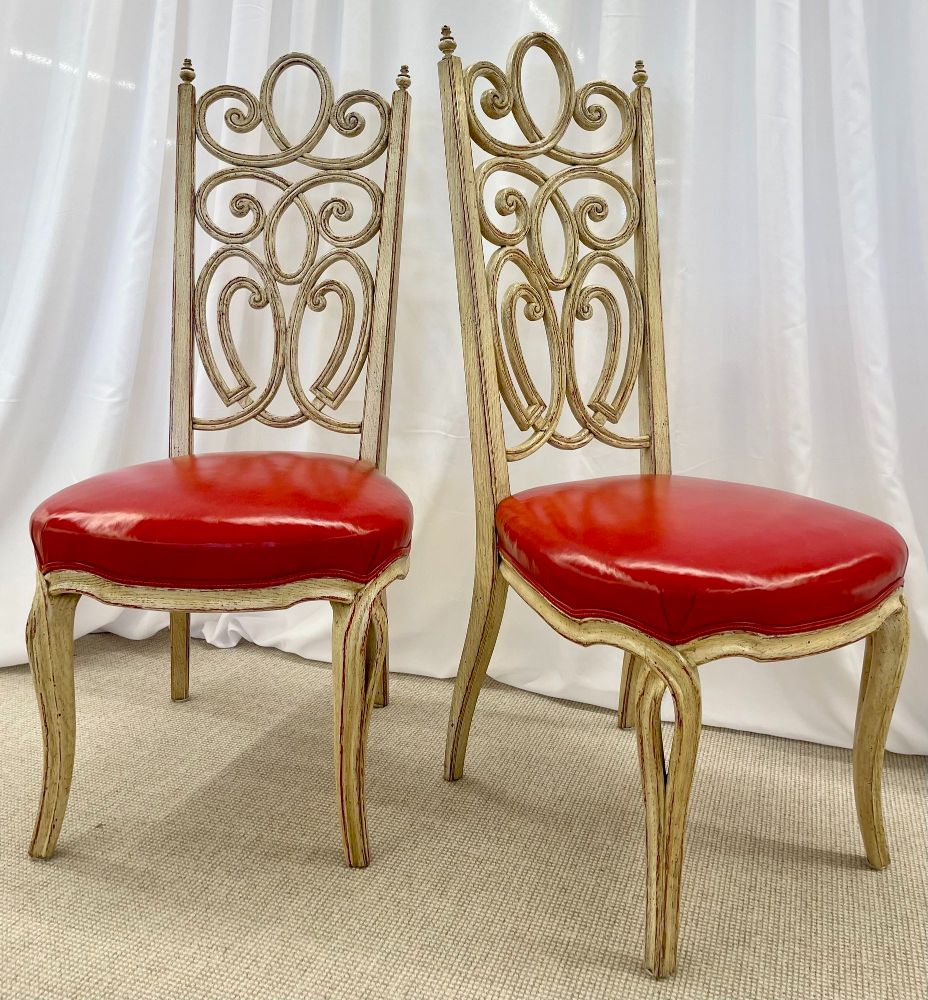 Set of Eight Hollywood Regency Style Louis Pistono Distressed Dining Chairs