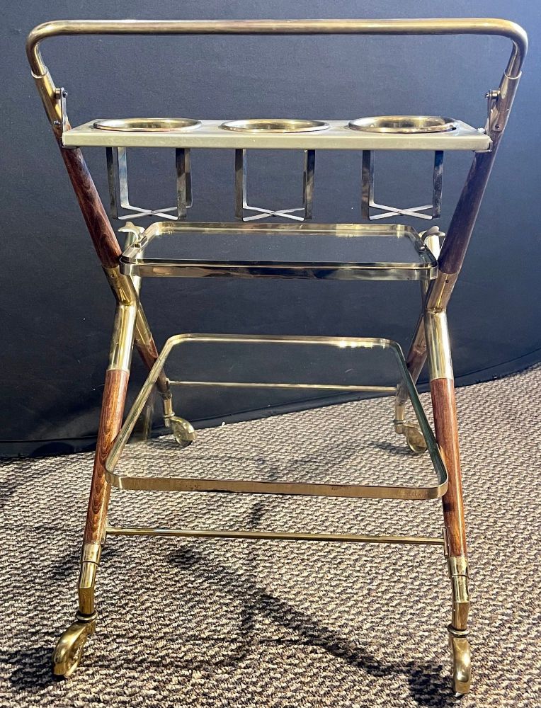 Mid-Century Modern Bar Cart, Teak and Brass