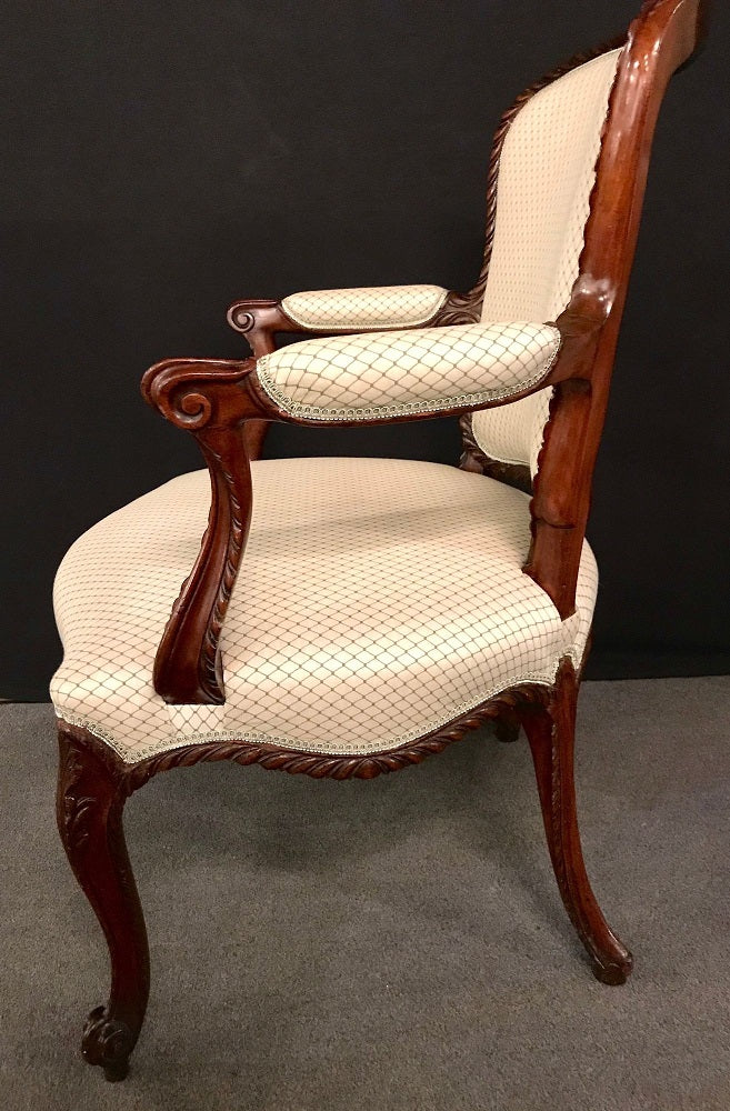 Pair of Louis XV Style Walnut Fauteuils or Bergères in a Scalamandre Fabric