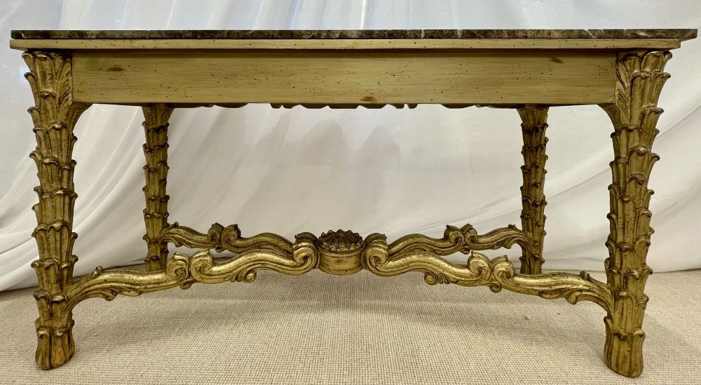 Mid Century Fleur de Lis Console, Marble, Serge Roche Style