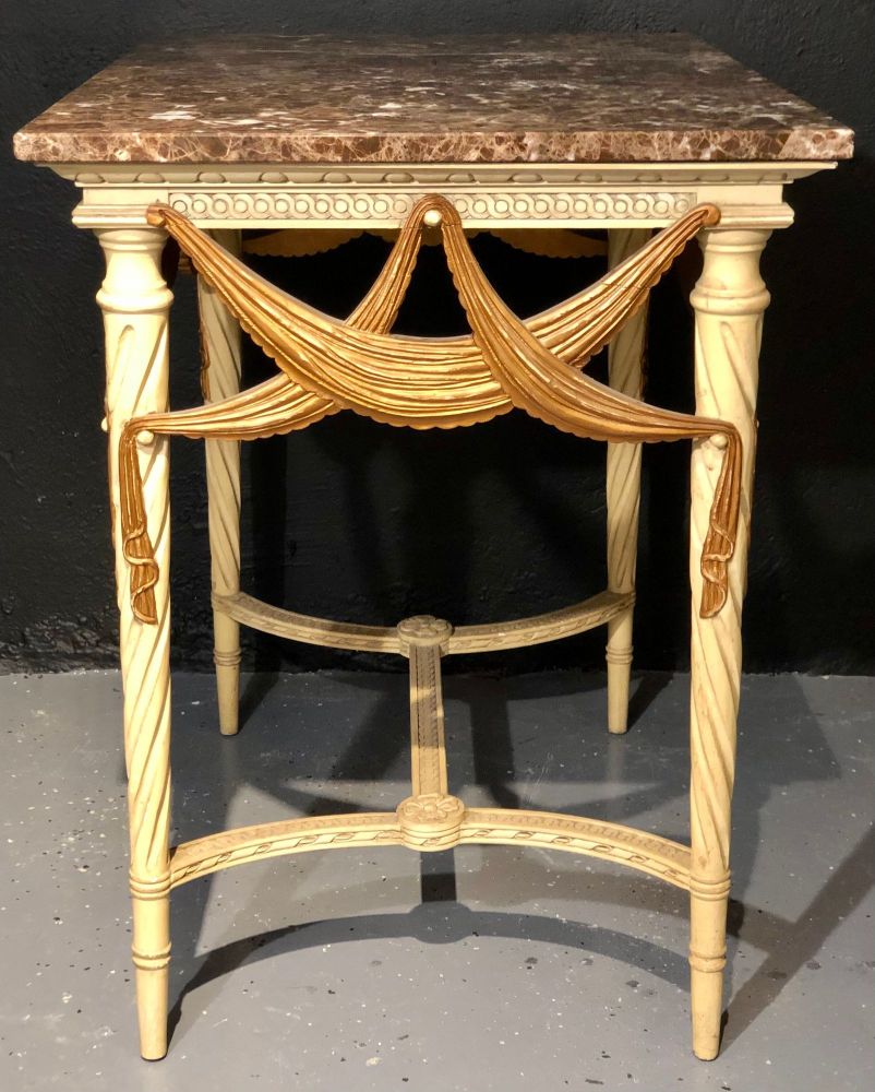 Pair of Dorothy Draper Console Sofa or End Tables, Parcel Gilt & Paint Decorated
