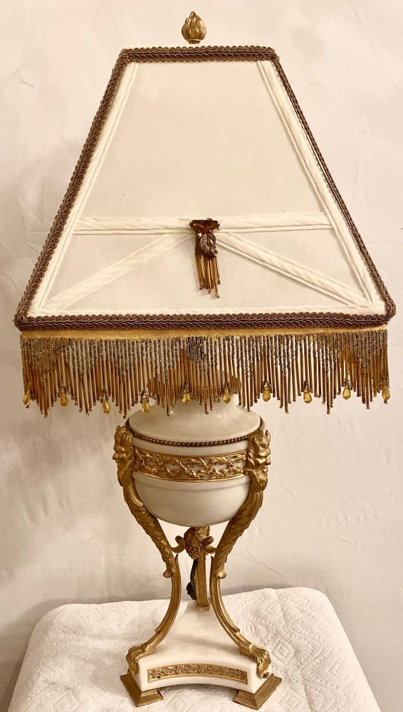 19th Century Marble and Bronze Table Lamp with Custom Shade, French