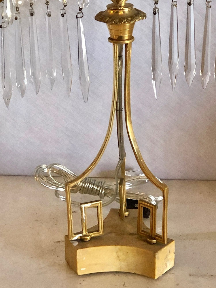Pair of 19th Century Russian Neoclassical Table Lamp, Dore Bronze, Crystal
