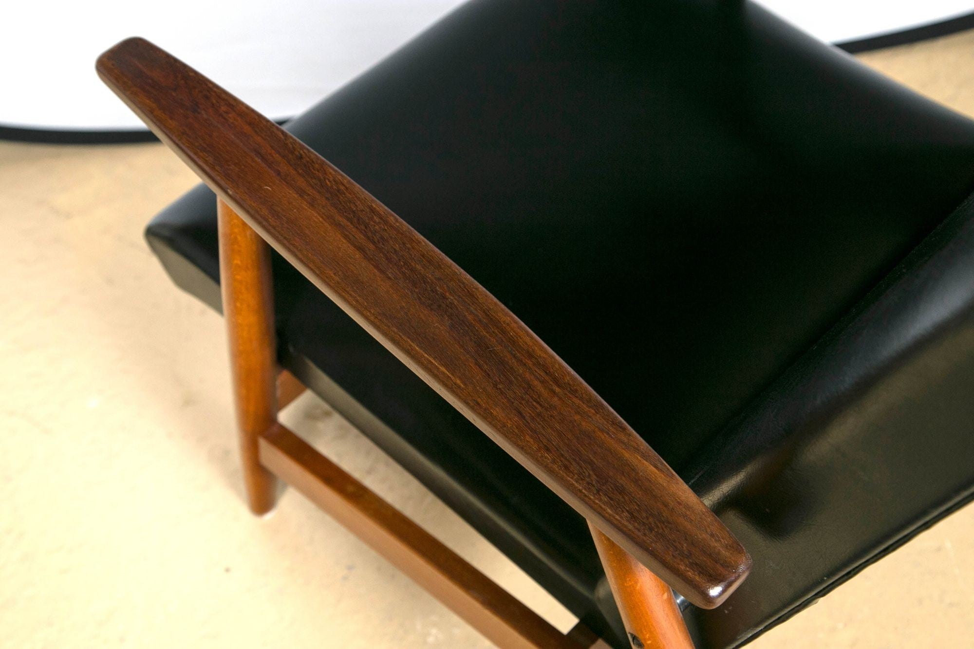 Pair of Mid Century Modern Scandinavian Teak and Black Lounge Chairs
