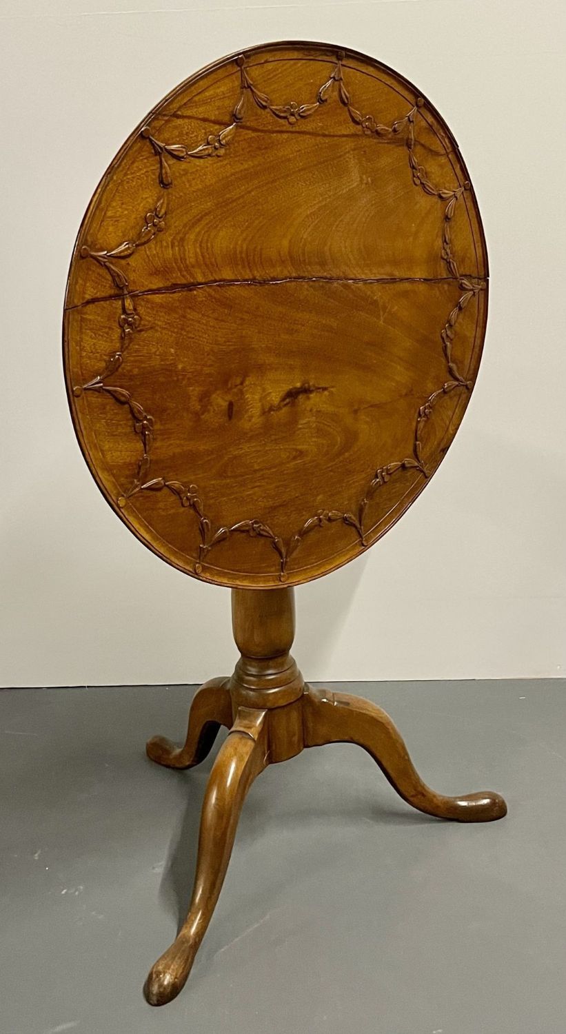 19th Century American Pie Crust Table, Tilt Top, Solid Wood Carved.