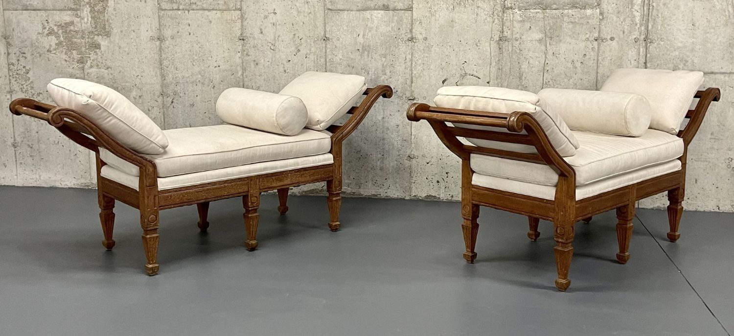 Pair of Mid Century Window Benches, Daybeds, Custom Upholstery, Pillows