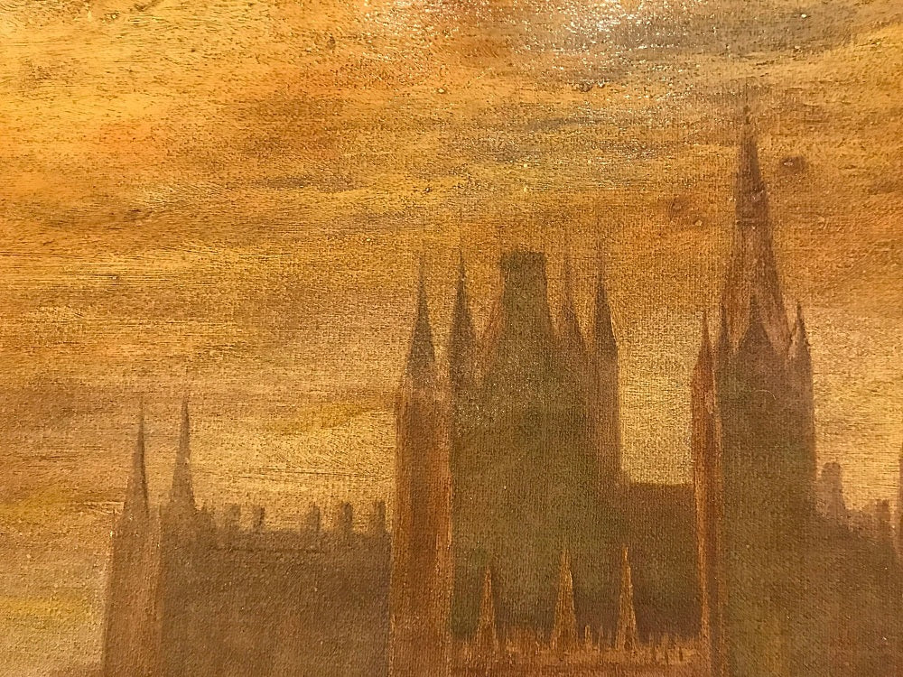 Oil on Canvas "City View" Sunset City Scene with Palace Signed Kitty Young