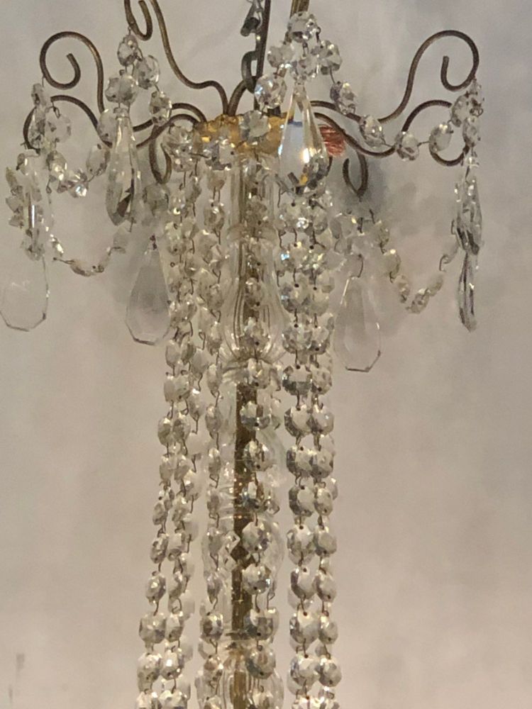 Palatial 19th-20th Century Thirty-Light Crystal and Brass Column Form Chandelier