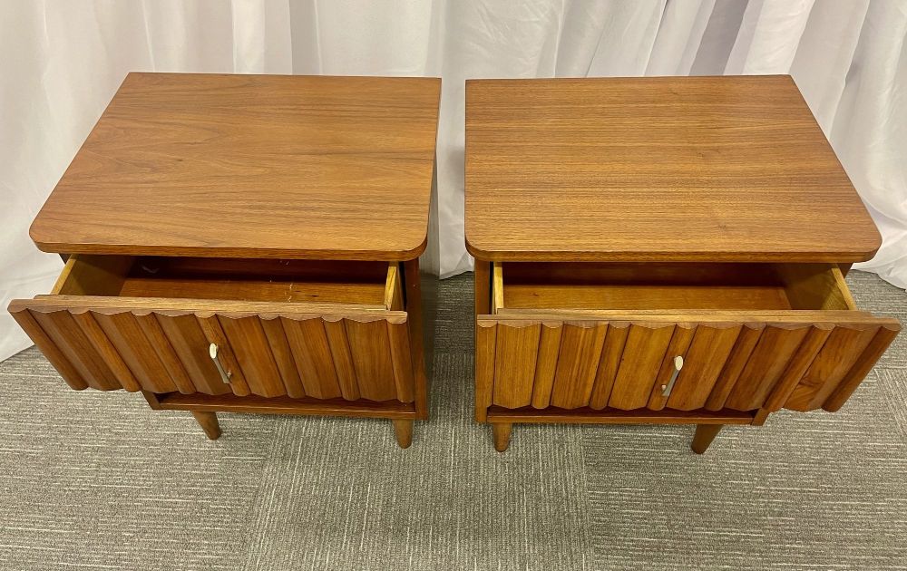 Pair Mid-Century Open Nightstands, Side/End Tables, American, Walnut,1960s
