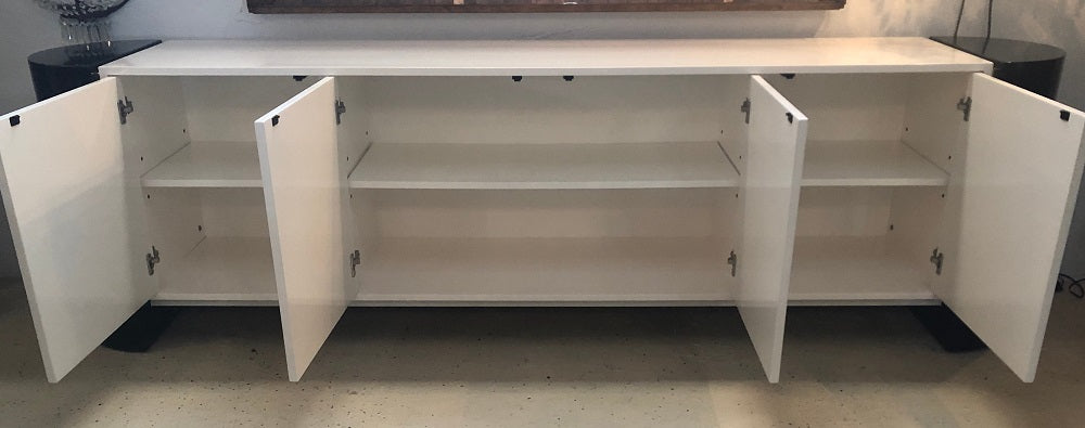 Mid-Century Modernist Long Black and White Lacquered Credenza Sideboard Cabinet