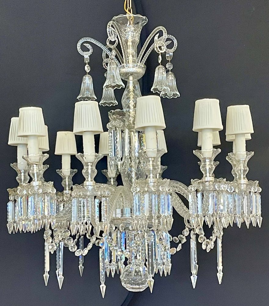 Baccarat Style Chandelier, Crystal, 12 Light, Hollywood Regency, Monumental