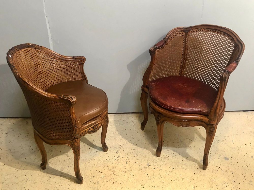 Two 18th Century French Caned Bergere de Bureau, a Compatible Pair