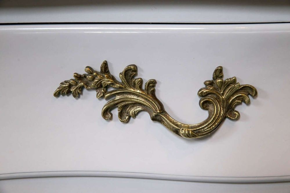 White and Gilt Gold Decorated Louis XV Style Bombe Dresser Carrara Marble Top