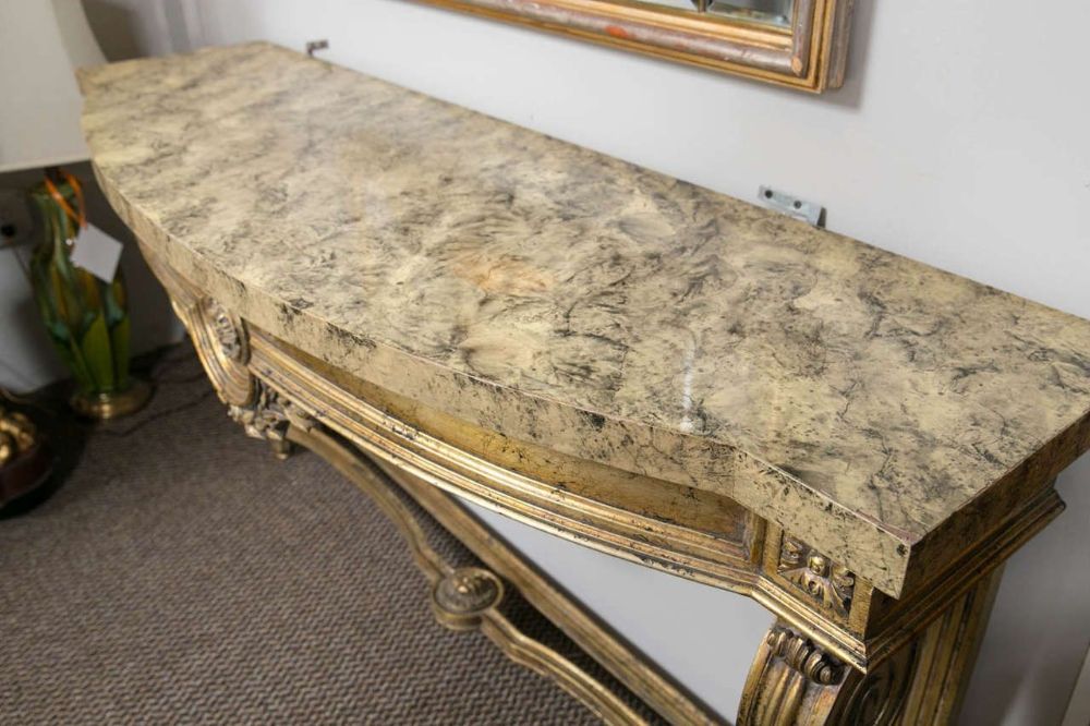 Faux Marble-Top Louis XV Style Console Table Attributed to Maison Jansen