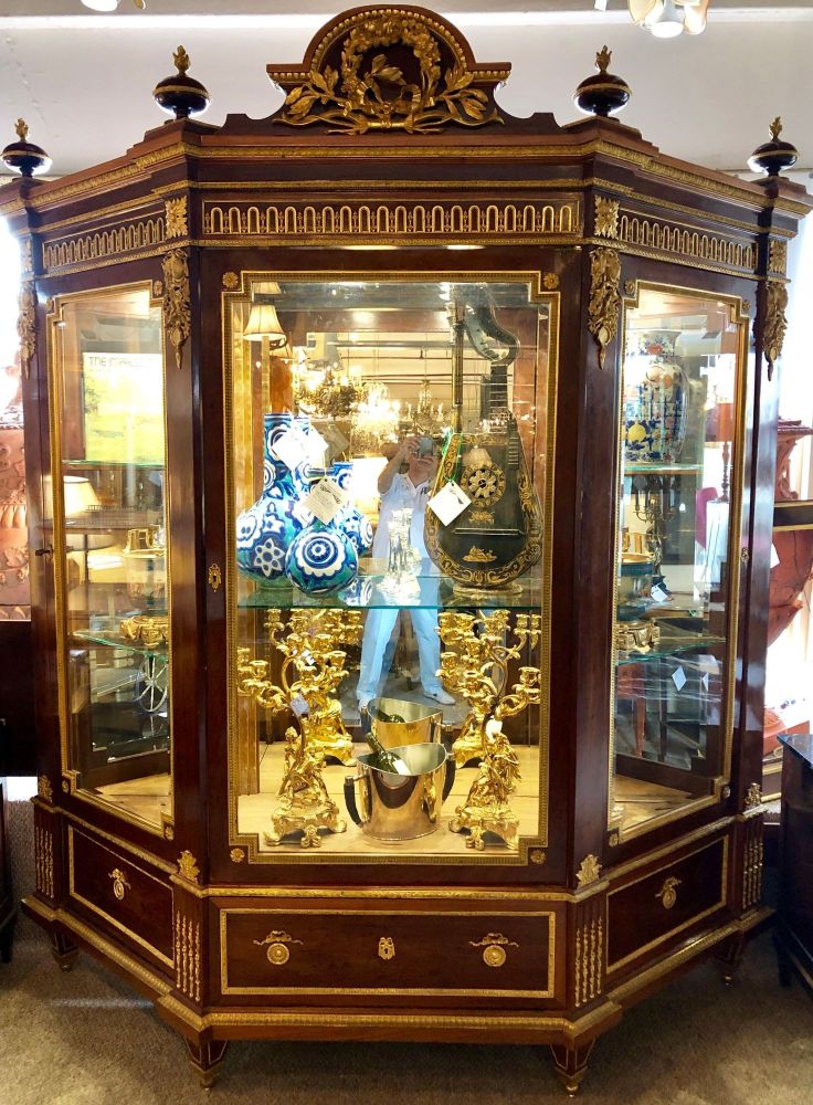19th Century Mahogany Vitrine Armiore Cabinet by Guillaume Grohe