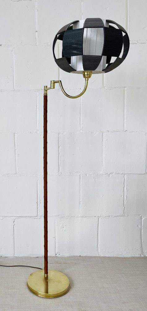 EWA, Mid-Century Modern, Floor Lamp, Leather, Brass, Sweden, 1950s