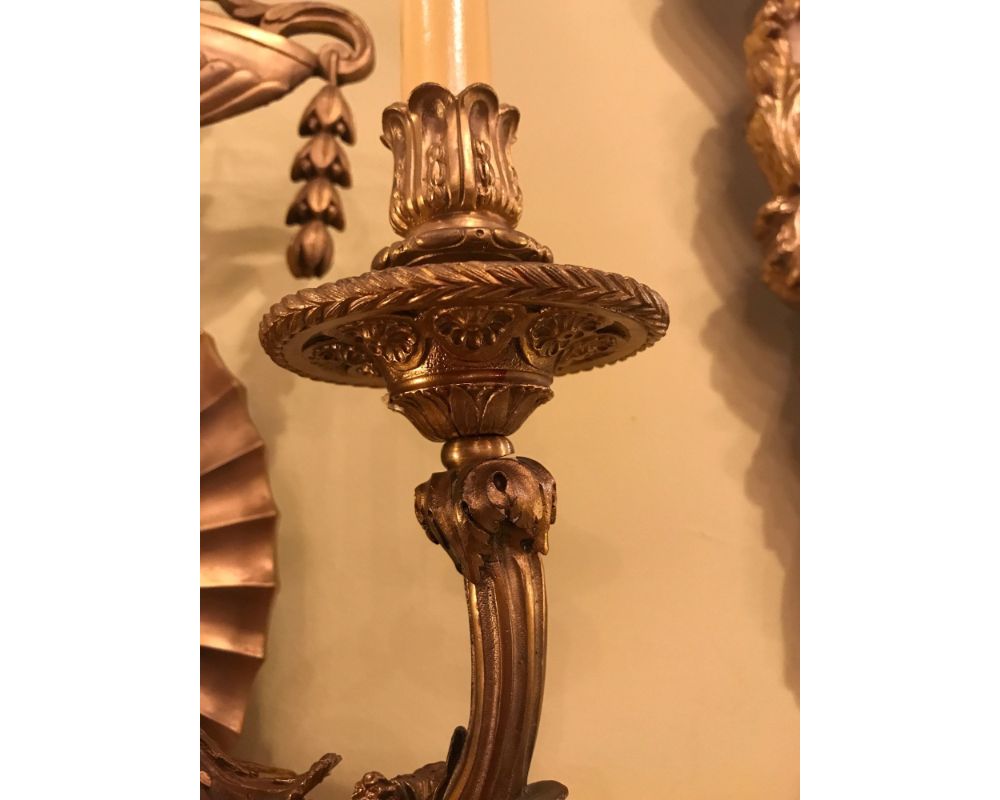 Pair of Bronze Three-Light Sconces in an Urn Form