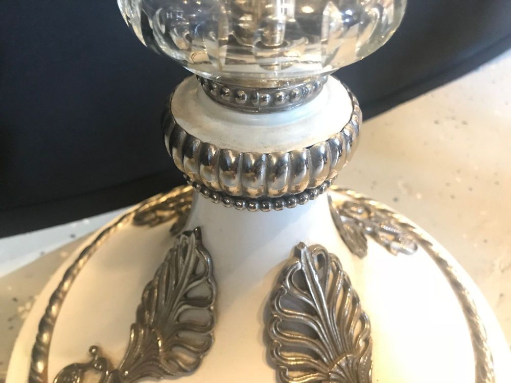 Hollywood Regency Style White Marble Glass and Silver Plate Floor Standing Lamp