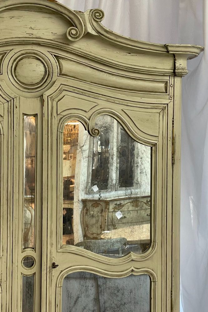 19th Century Gustavian Bookcase Cabinet, Cupboard, Antiqued Mirror, French