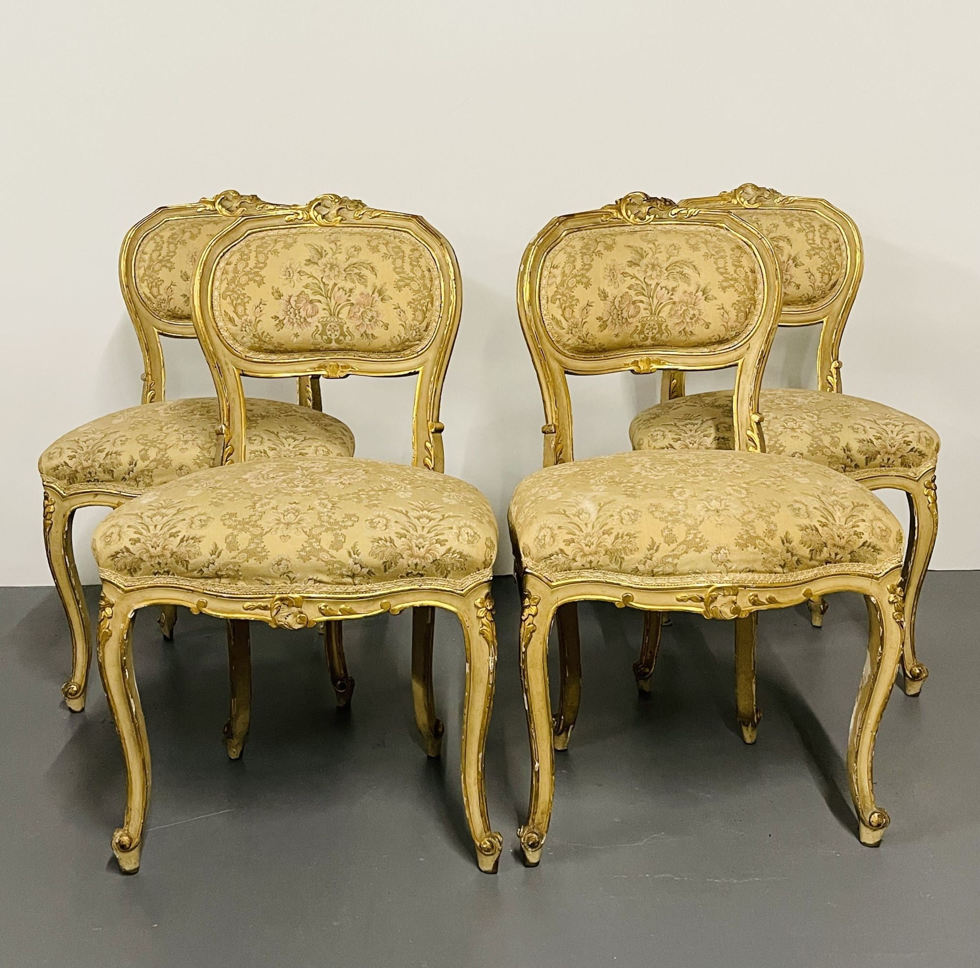 Louis XV Painted Living room Suite. Settee, 4 Side chairs, Center Table, Pedestal