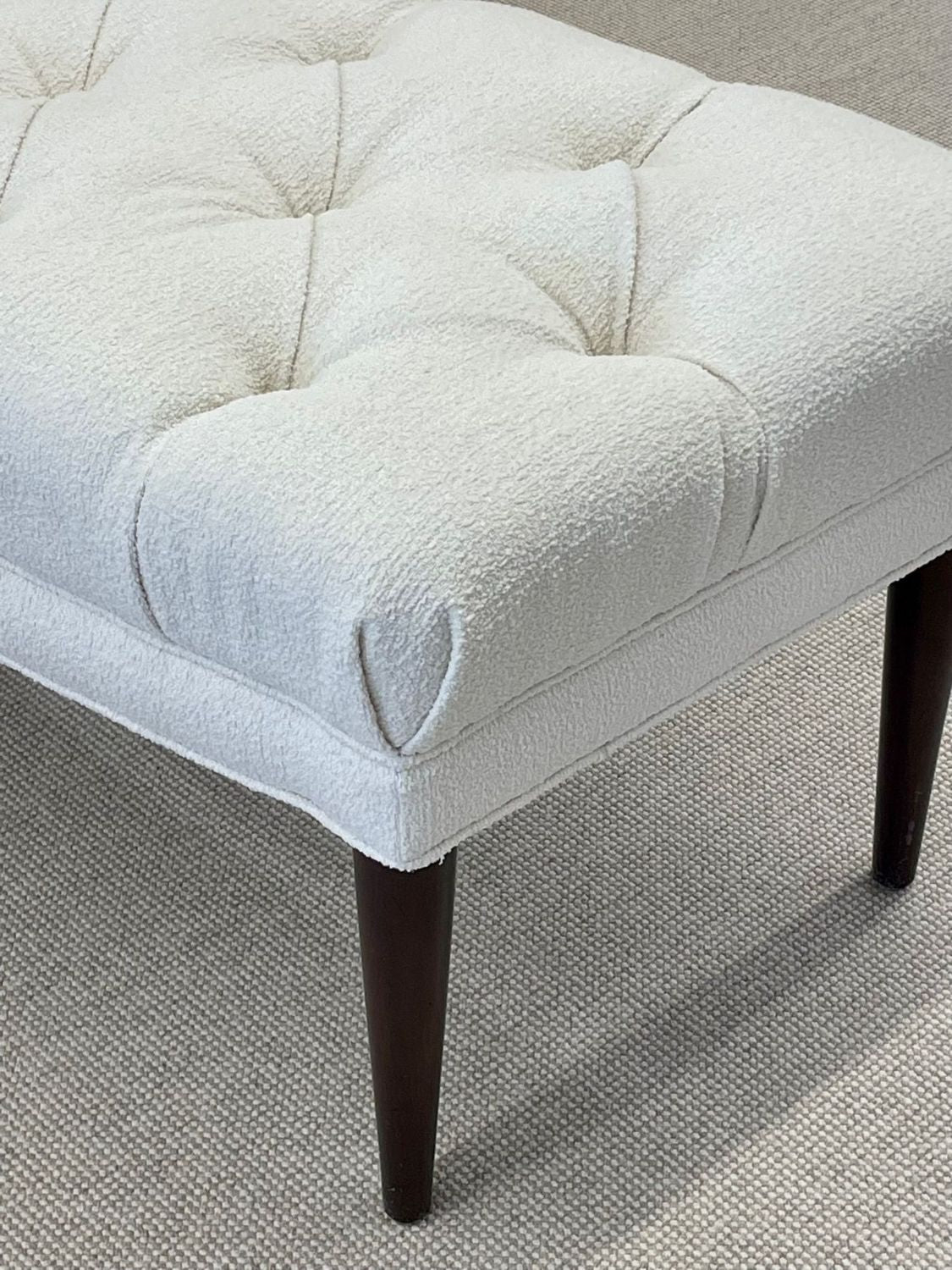 Mid-Century Modern Freeform Tufted Bench, American Designer, Ebony Wood, Bouclé