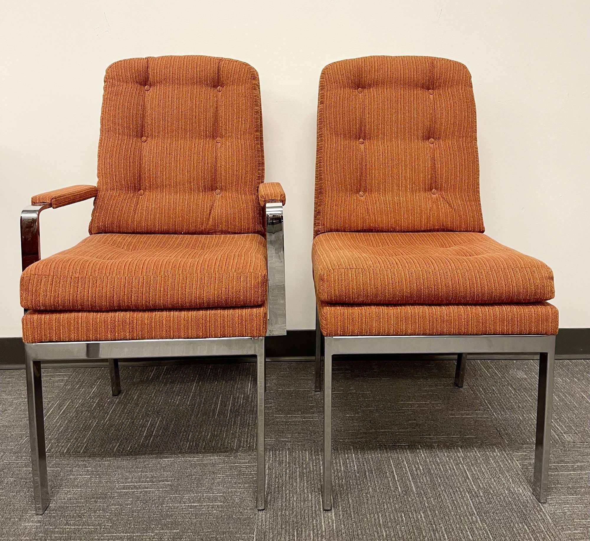 6 Chrome Base Milo Baughman Style Dining Chairs, Mid Century Modern