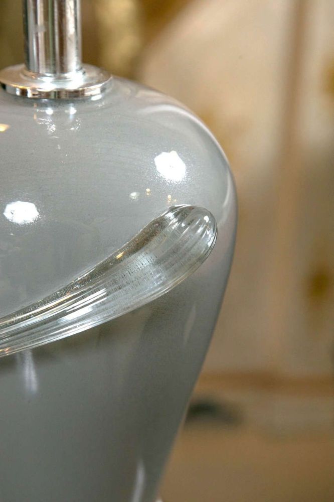 Pair of Deco Style Gray Glass Table Lamps with Lucite Bases