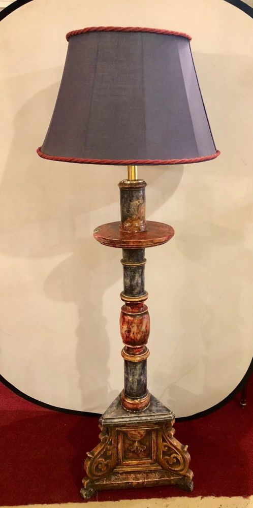 Painted Italian Continental Candle Prick Standing Lamp, 18th-19th Century