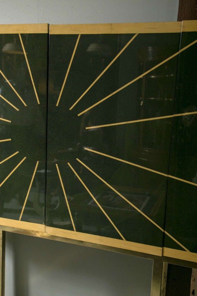 Cabinet on Bronze Stand Monumental Exquisite Sunburst Design