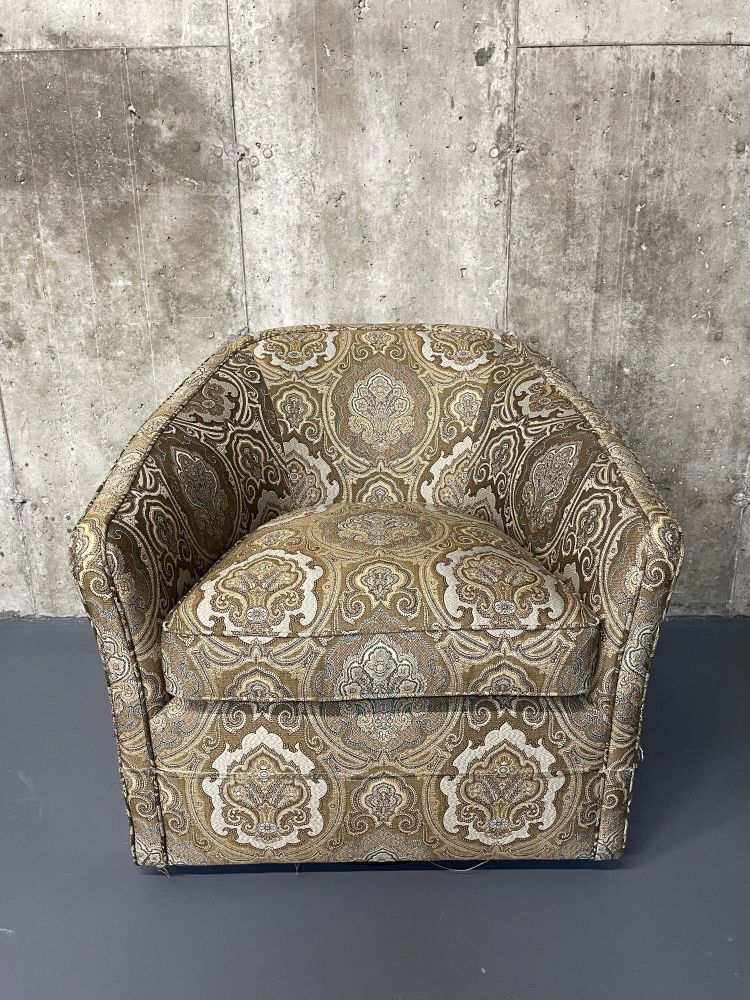 Pair of Vintage Kagan Style Modern Swivel Tub Chairs, Scalamandre Upholstered