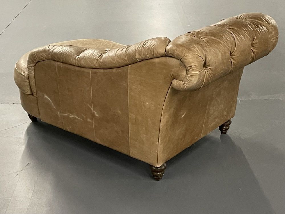 Tufted Patinated Vintage Leather Chaise Lounge from Sweden, Daybed