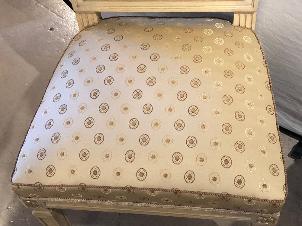 Set of Five Jansen Style Paint Decorated & Gilt Louis XVI Style Dining Chairs