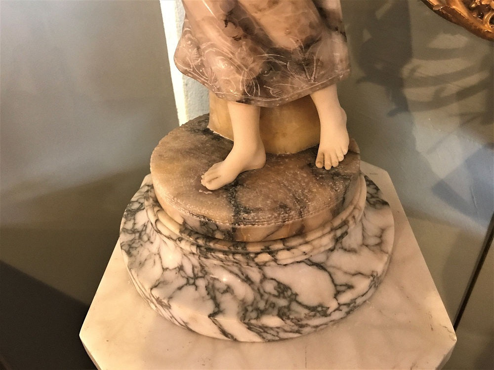 Fine Neoclassical Alabaster Figure of a Water Maiden Lighted on a Pedestal