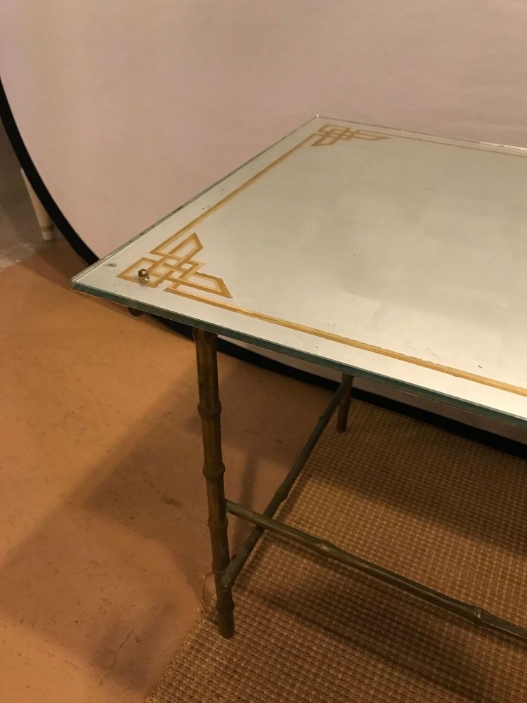 Hollywood Regency Bronze Based Églomisé Top Coffee Table