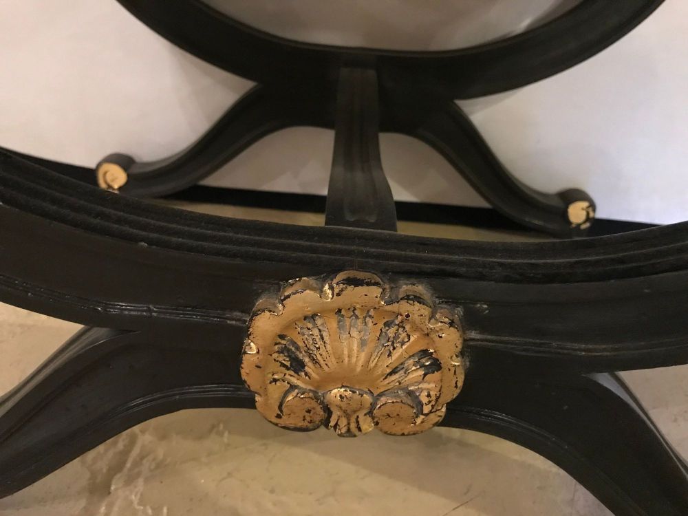 Hollywood Regency Carved X Form Bench with Shell Decorated Base