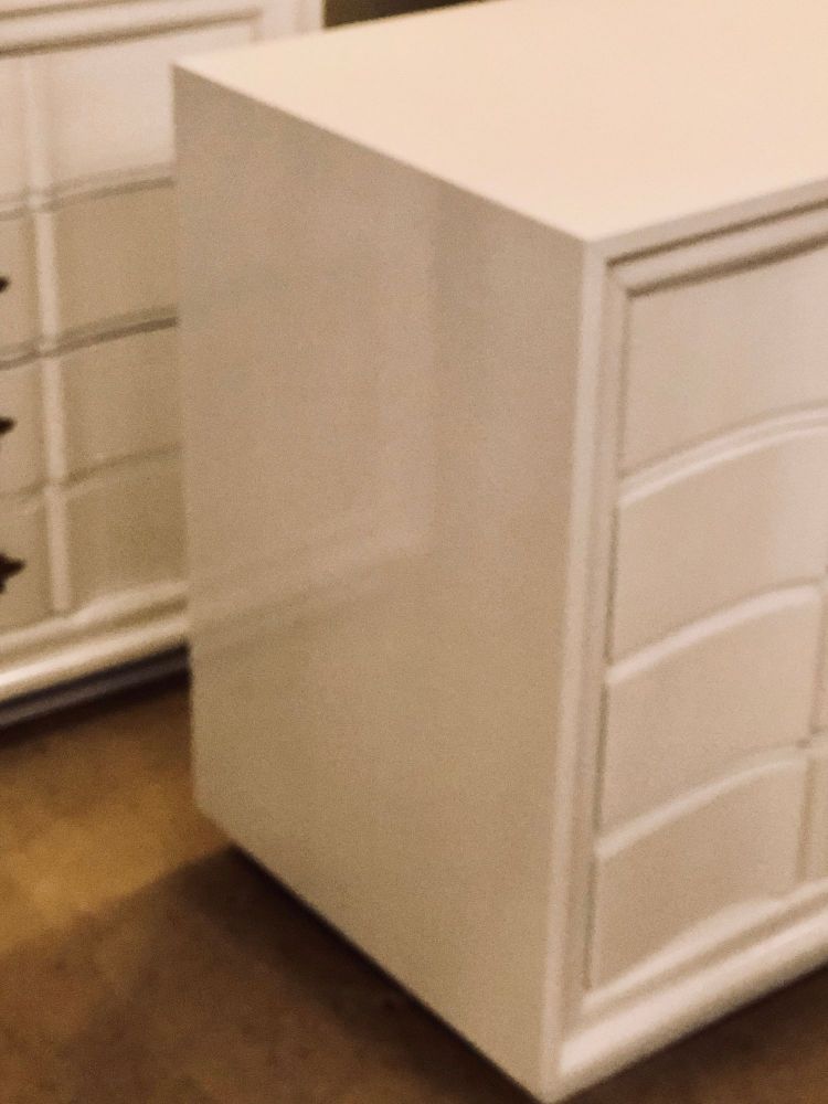 Pair of Hollywood Regency Style White Lacquered Dressers or Commode Chest