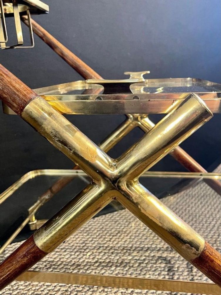 Mid-Century Modern Bar Cart, Teak and Brass