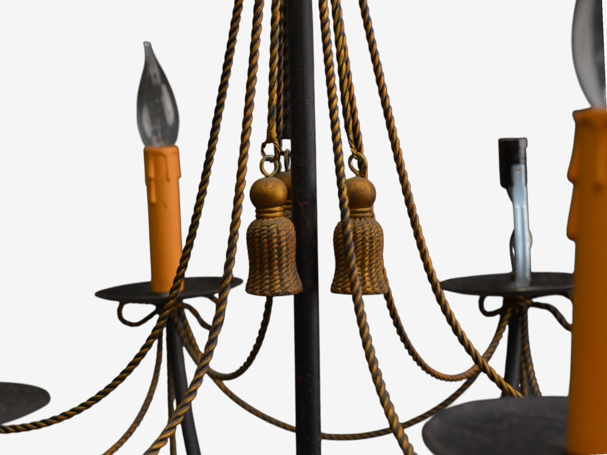 Hollywood Regency Style, Metal, Brass, Tassel Motif Chandelier, USA, 1960s