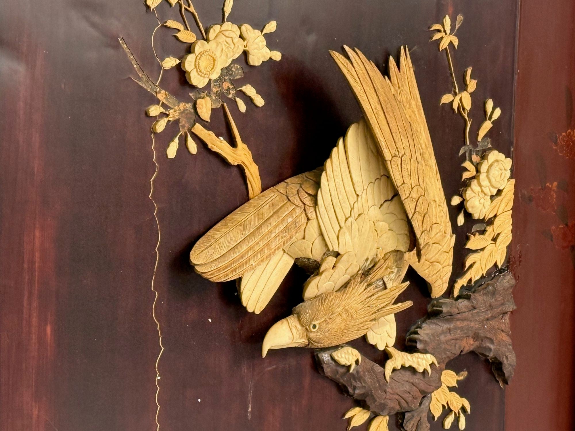 Shibayama Art, Meiji Era, Ebonized Wood, Lacquer, Two Panel Screen, Japan, 1890s