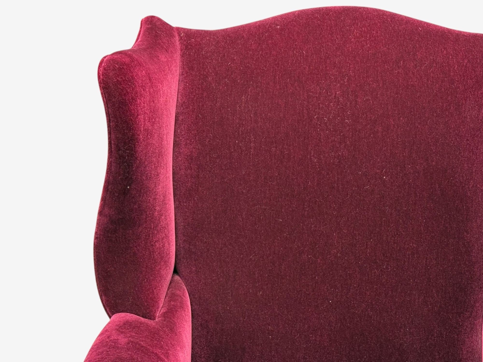 Georgian, Aubergine Mohair, Stained Wood, Wingback Chair, England, 1970s