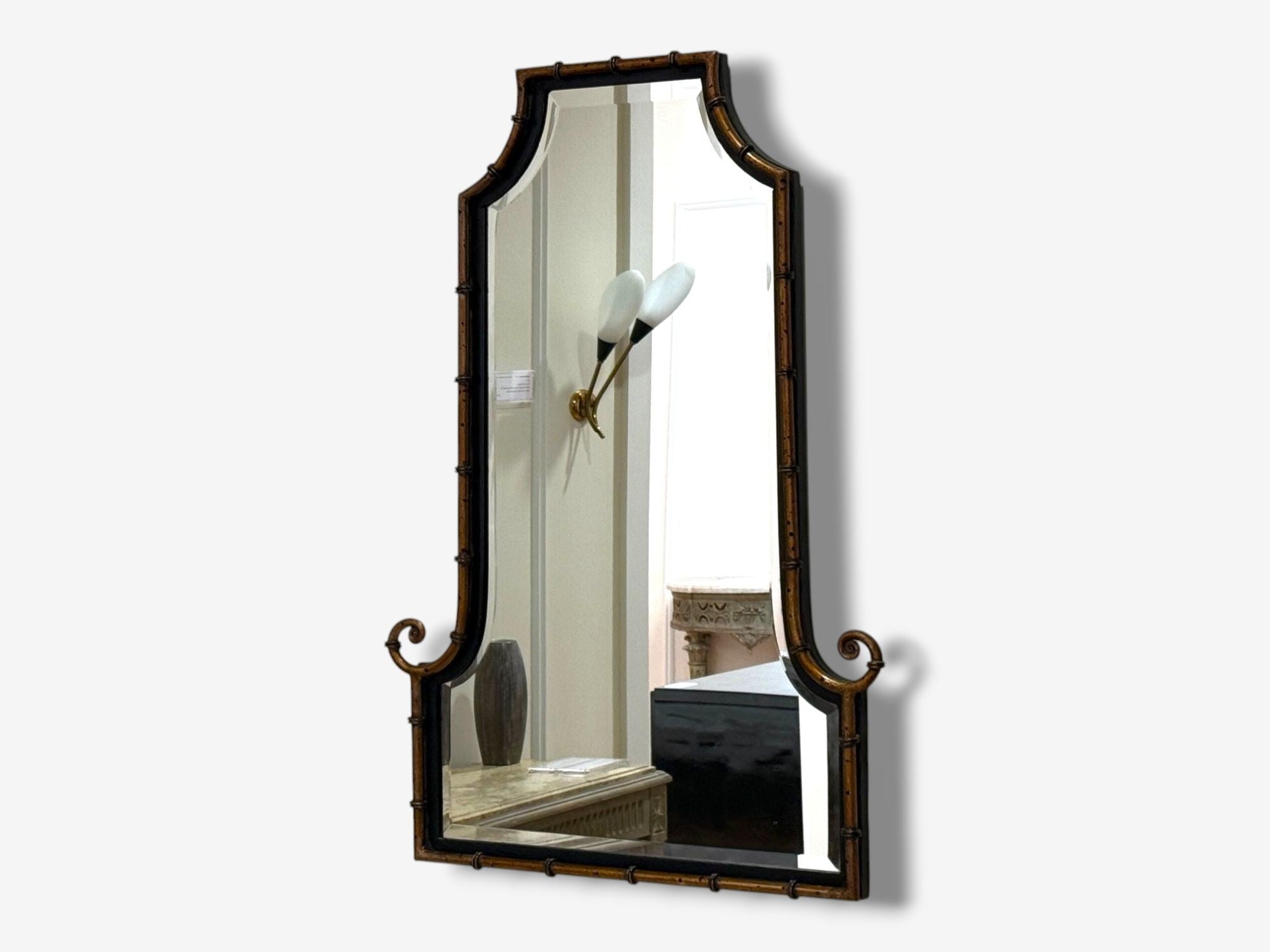 Hollywood Regency, Faux Bamboo Gilt Metal, Pagoda Form Wall Mirrors, USA, 1960s