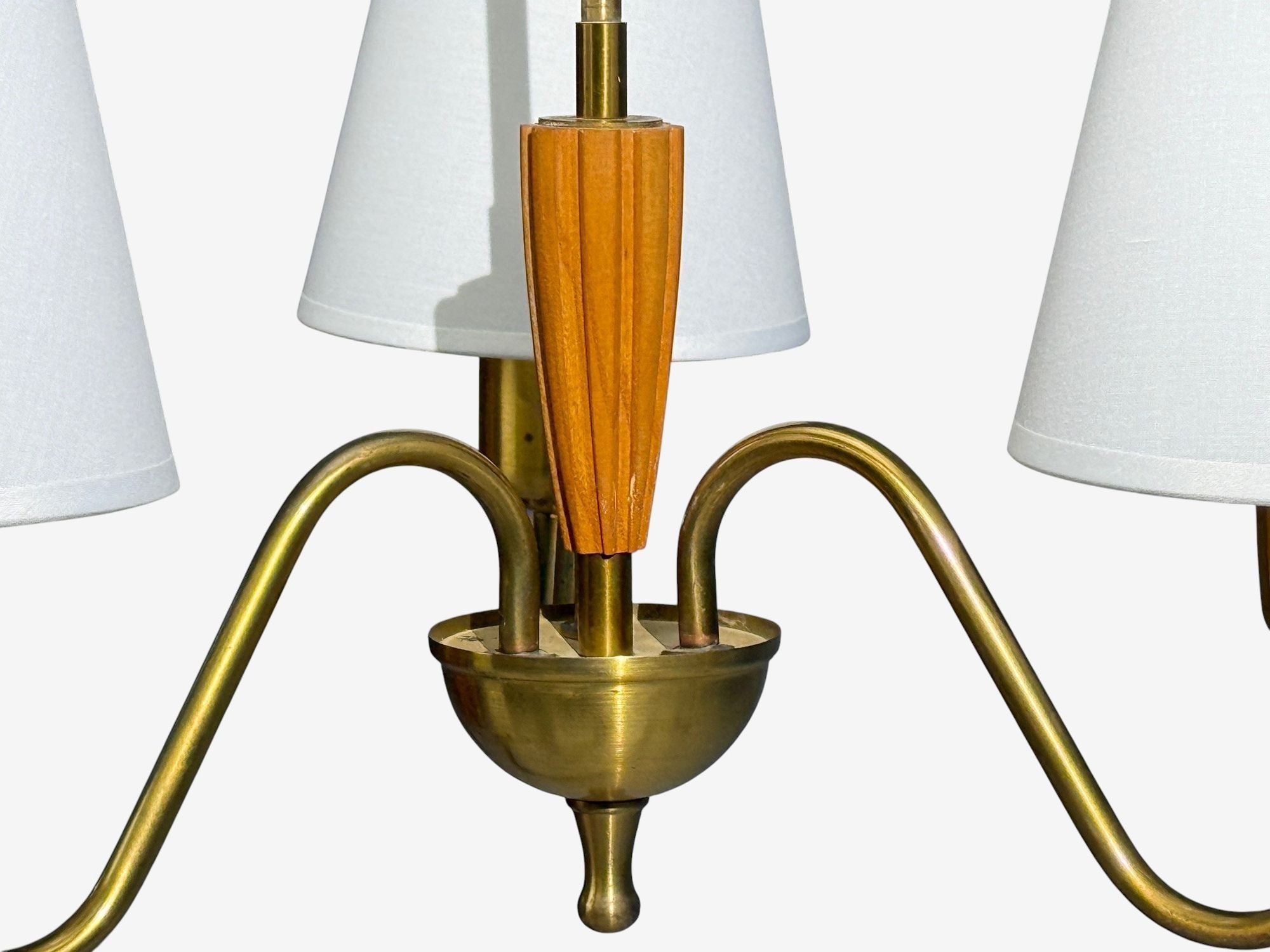 Swedish Modern, Pendant Light, Brass, Wood, Sweden, 1940s