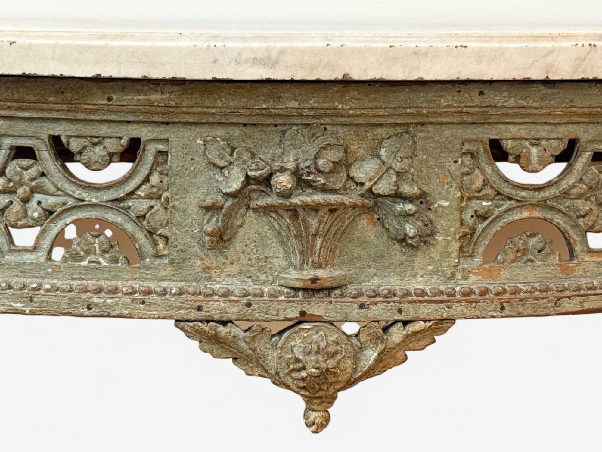 Gustavian, Louis XI, Painted Wood, Marble, Demilune Console Table, France, 1780