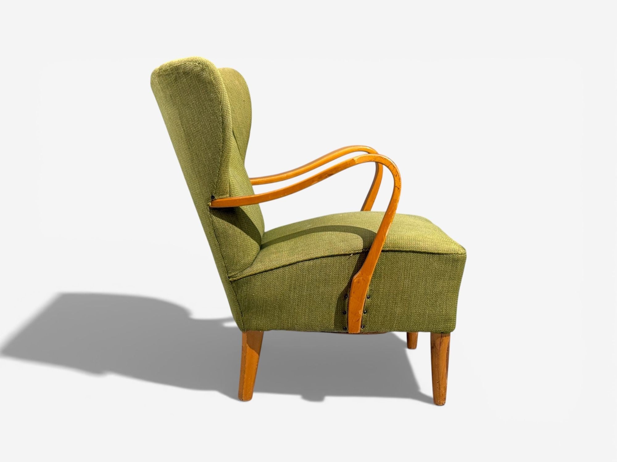 Swedish Modern, Lounge Chairs, Elm, Green Fabric, Sweden, 1930s