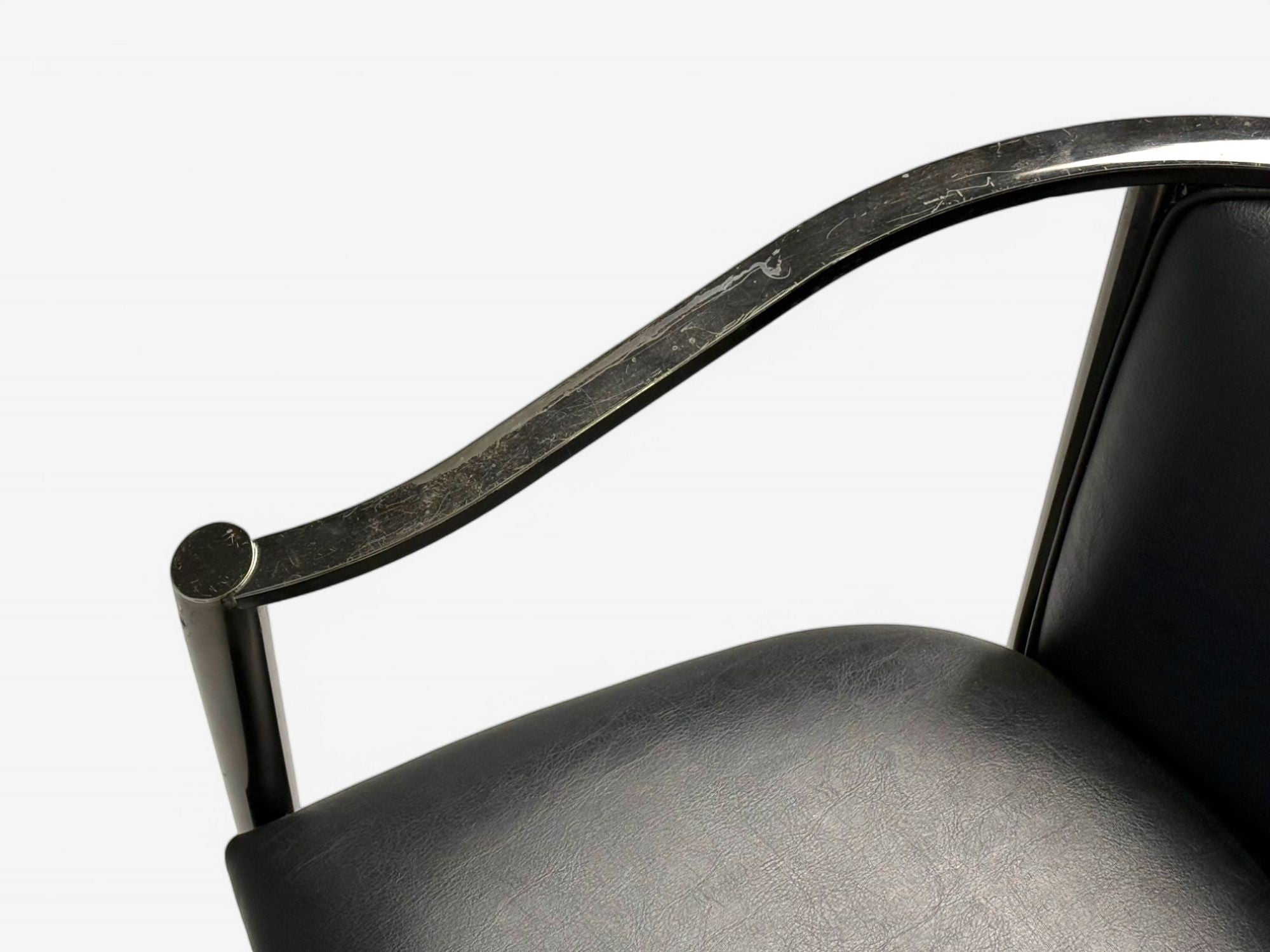 Karl Springer Style, Mid-Century Modern, Gunmetal, Leather, Armchairs, 20th c.