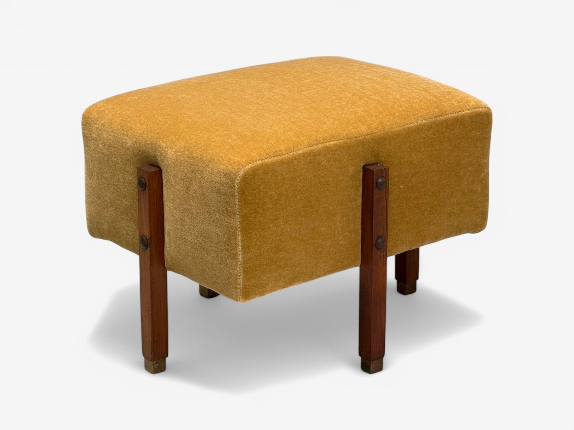 Italian Mid-Century Modern, Stained Wood, Camel Mohair, Ottomans, Italy, 1960s