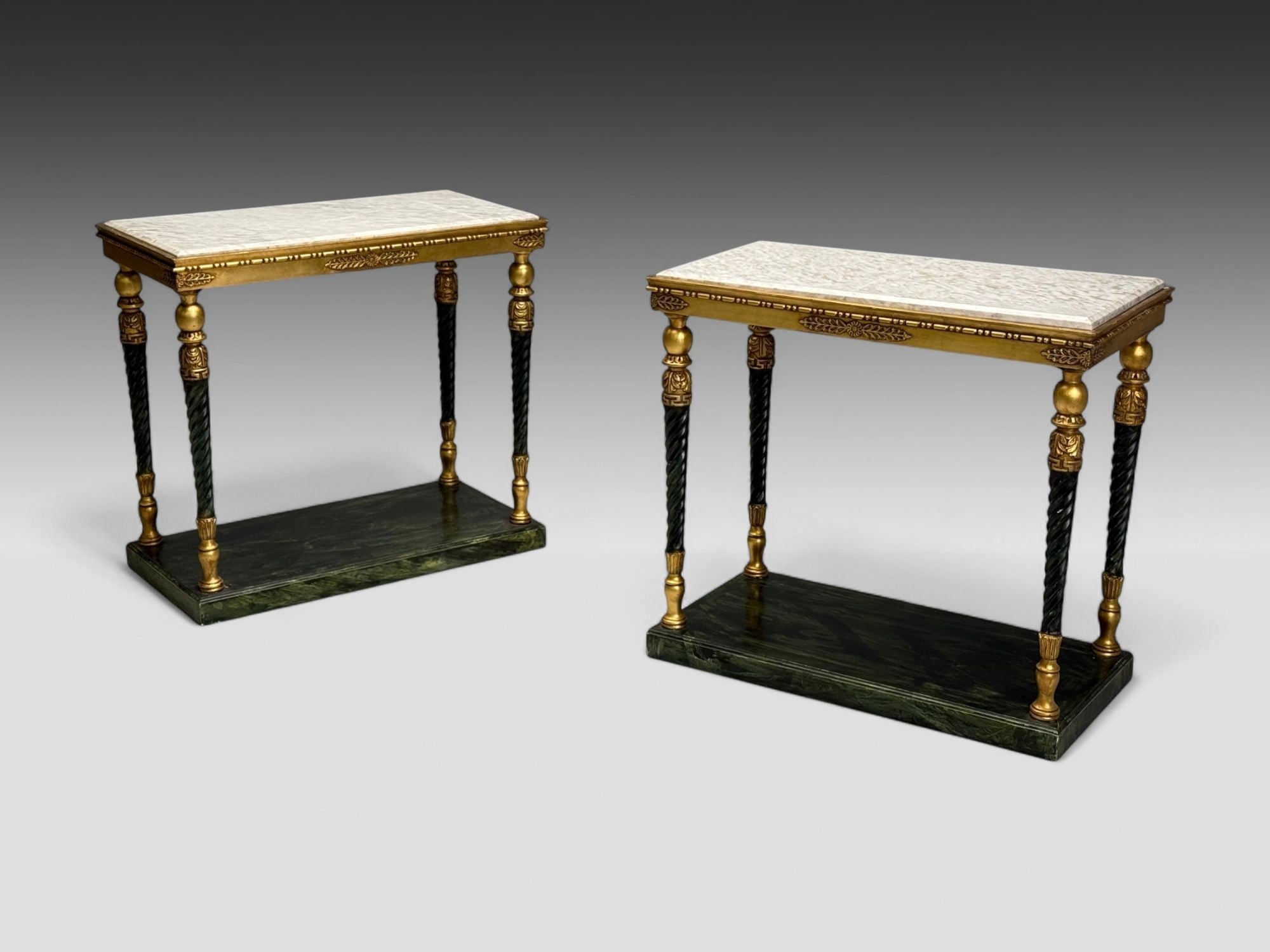 Swedish Neoclassical Style, Giltwood, Marble, Console Tables, Sweden, 20th c.