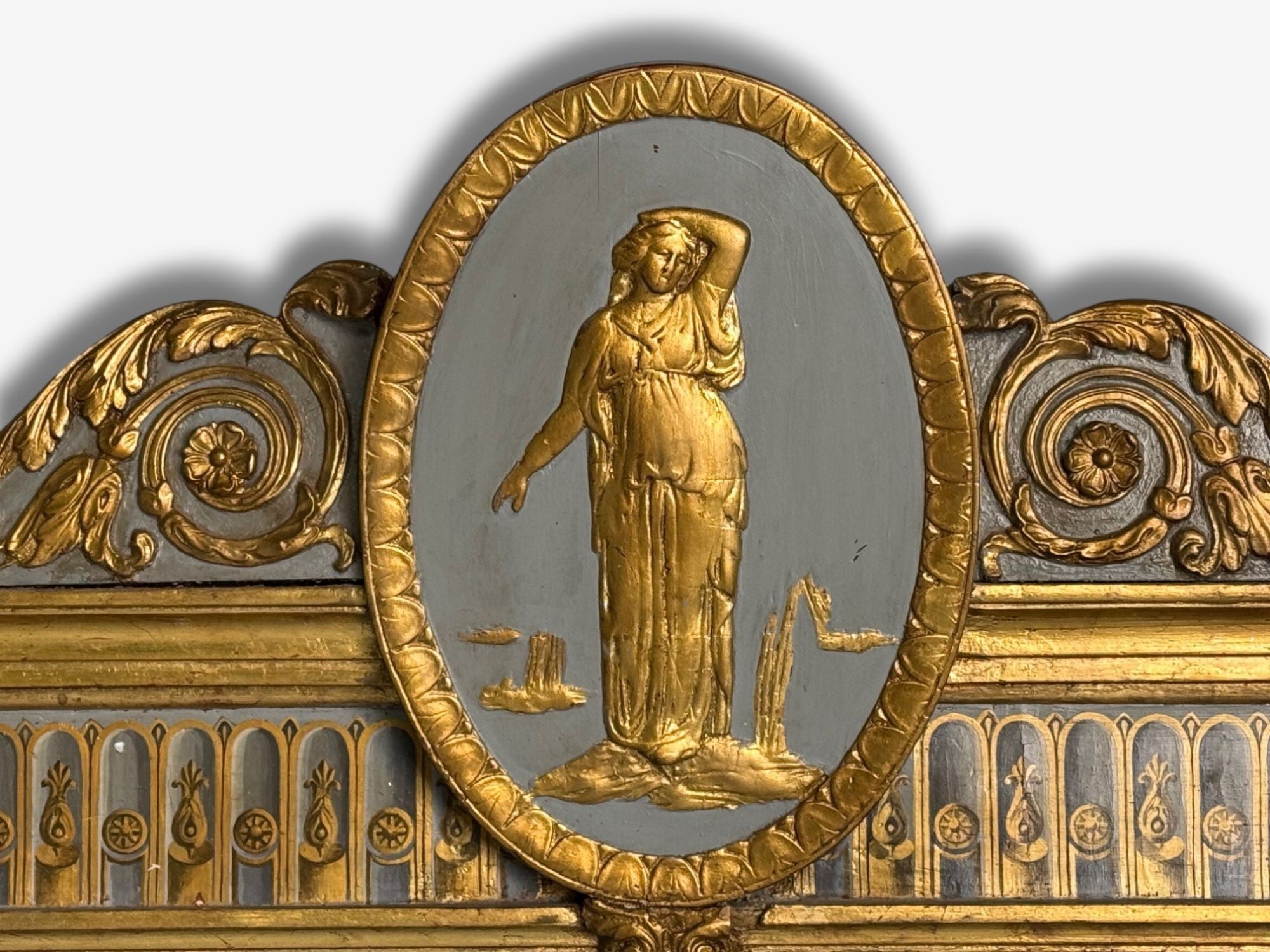 Swedish Paint Decorated, Parcel-Gilt, Large Wall Mirror, France, 19th c.