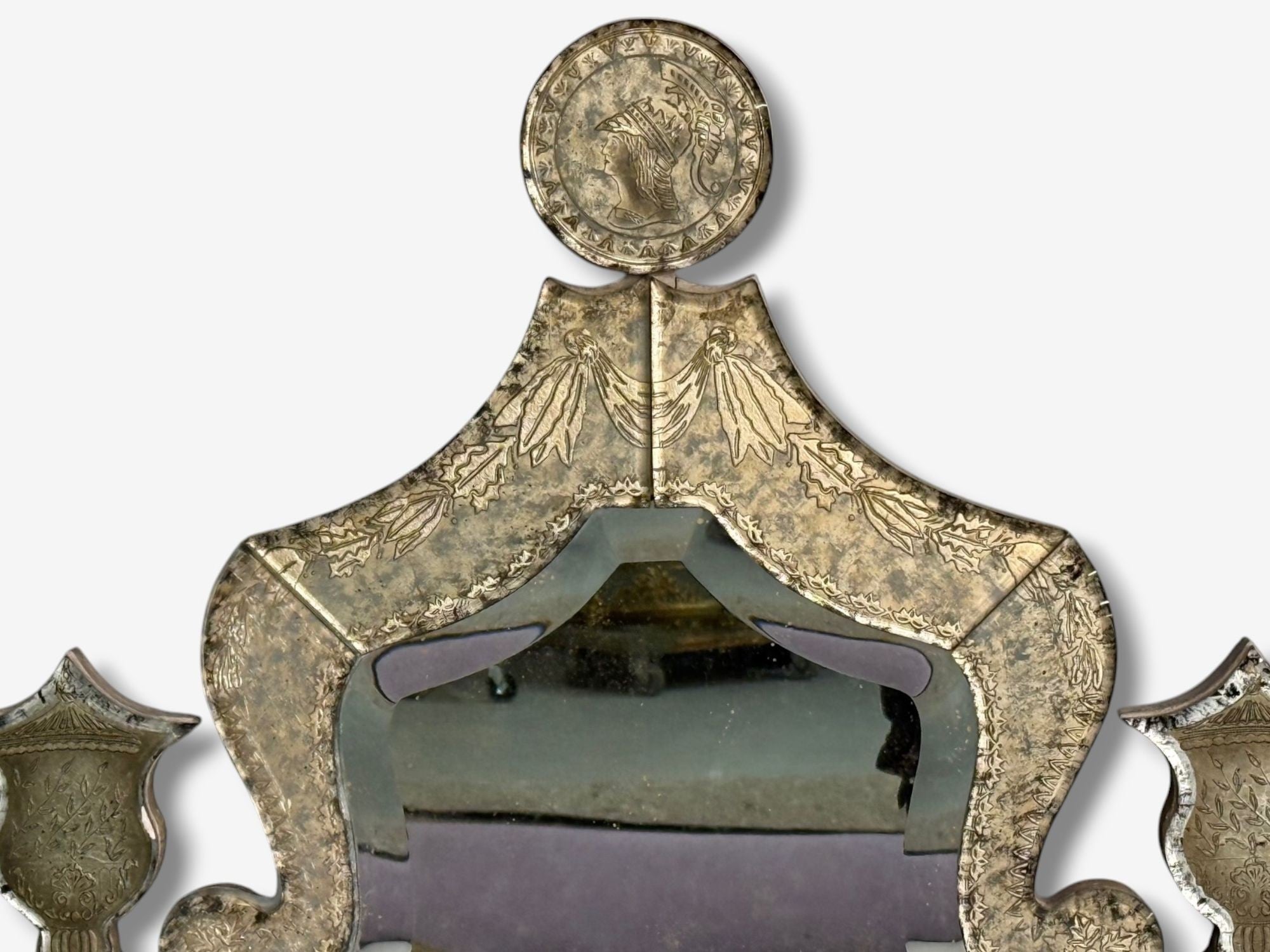 Hollywood Regency Style, Silver Leaf, Etched Glass, Venetian Wall Mirrors