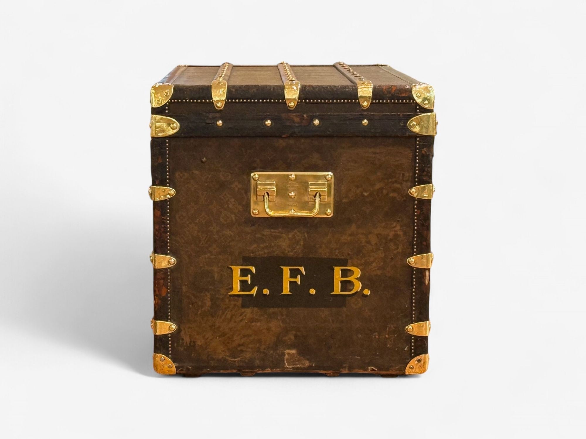 Louis Vuitton, Brown Leather, Monogram Canvas, Vintage Steamer Trunk, France